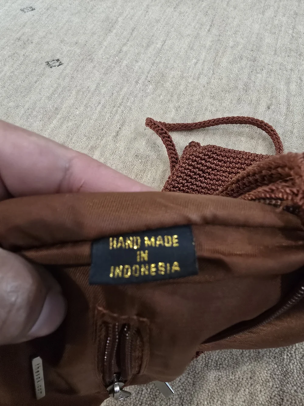 Handmade Crochet Crossbody Bag - Brown